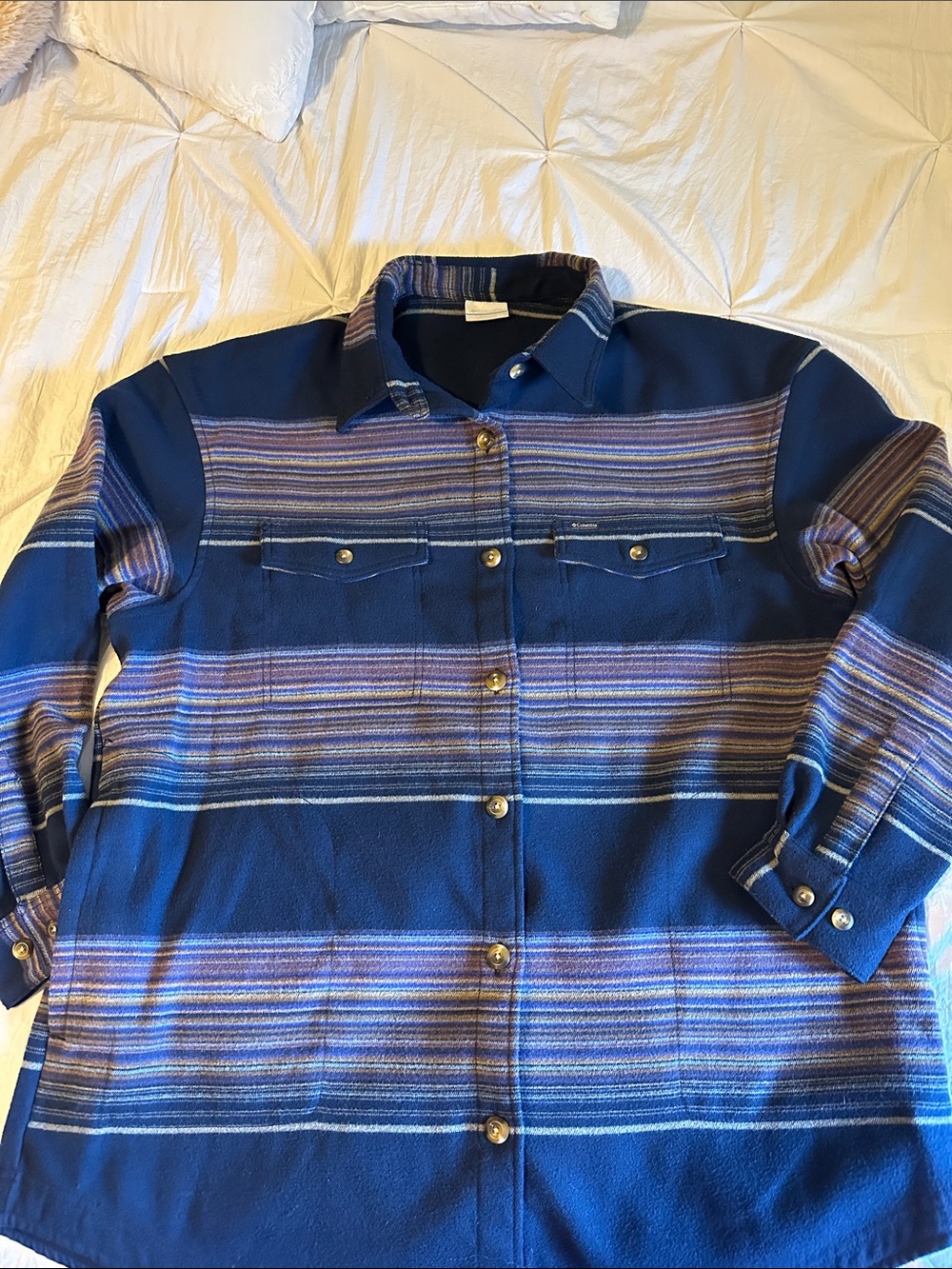 Columbia Sportswear Blue Striped Button-Up Shirt Jacket